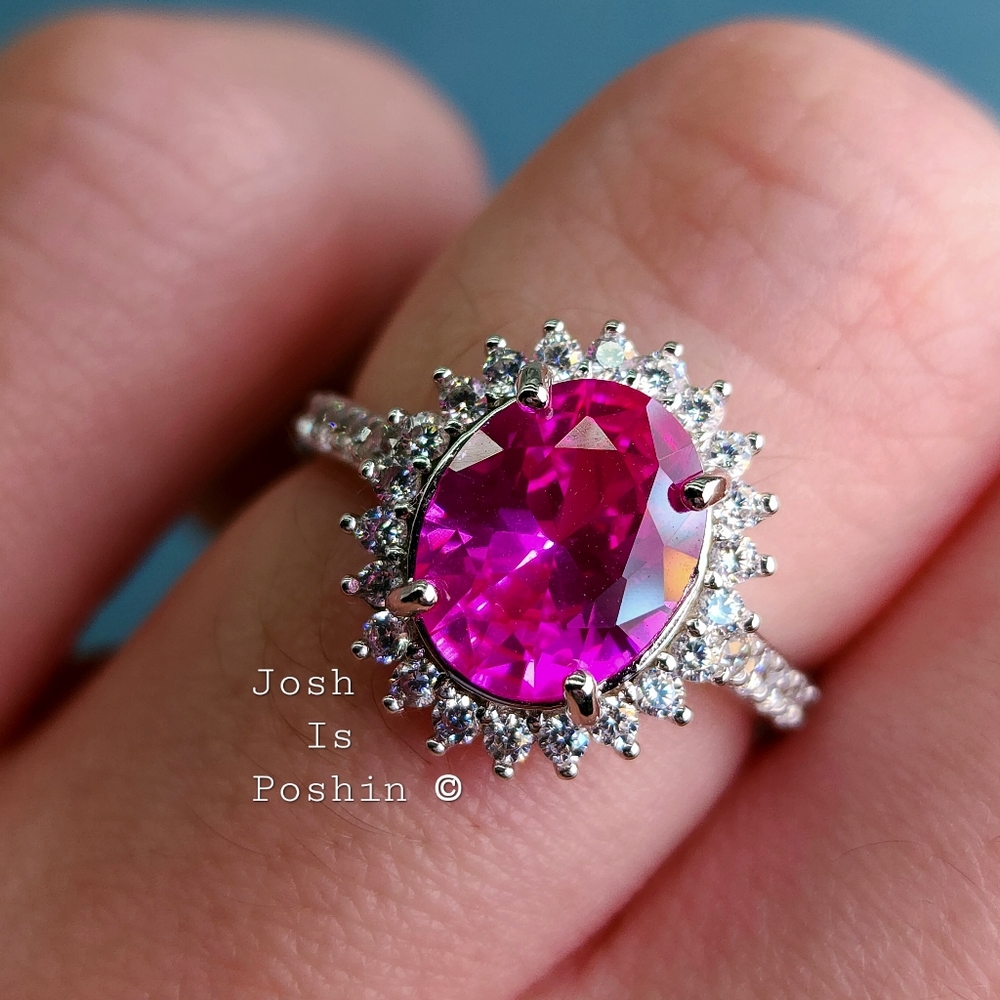 2CT Hot Pink Sapphire Ring In Sterling Silver - Picture 3 of 9